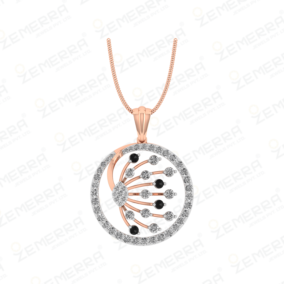 Stylish 14k Rose Gold Round Shape Diamond Pendant Sets Sarafa Bazar India
