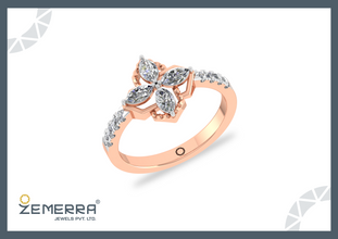 Flower Motif 14K Rose Gold Diamond Ring Premium Look Sarafa Bazar India