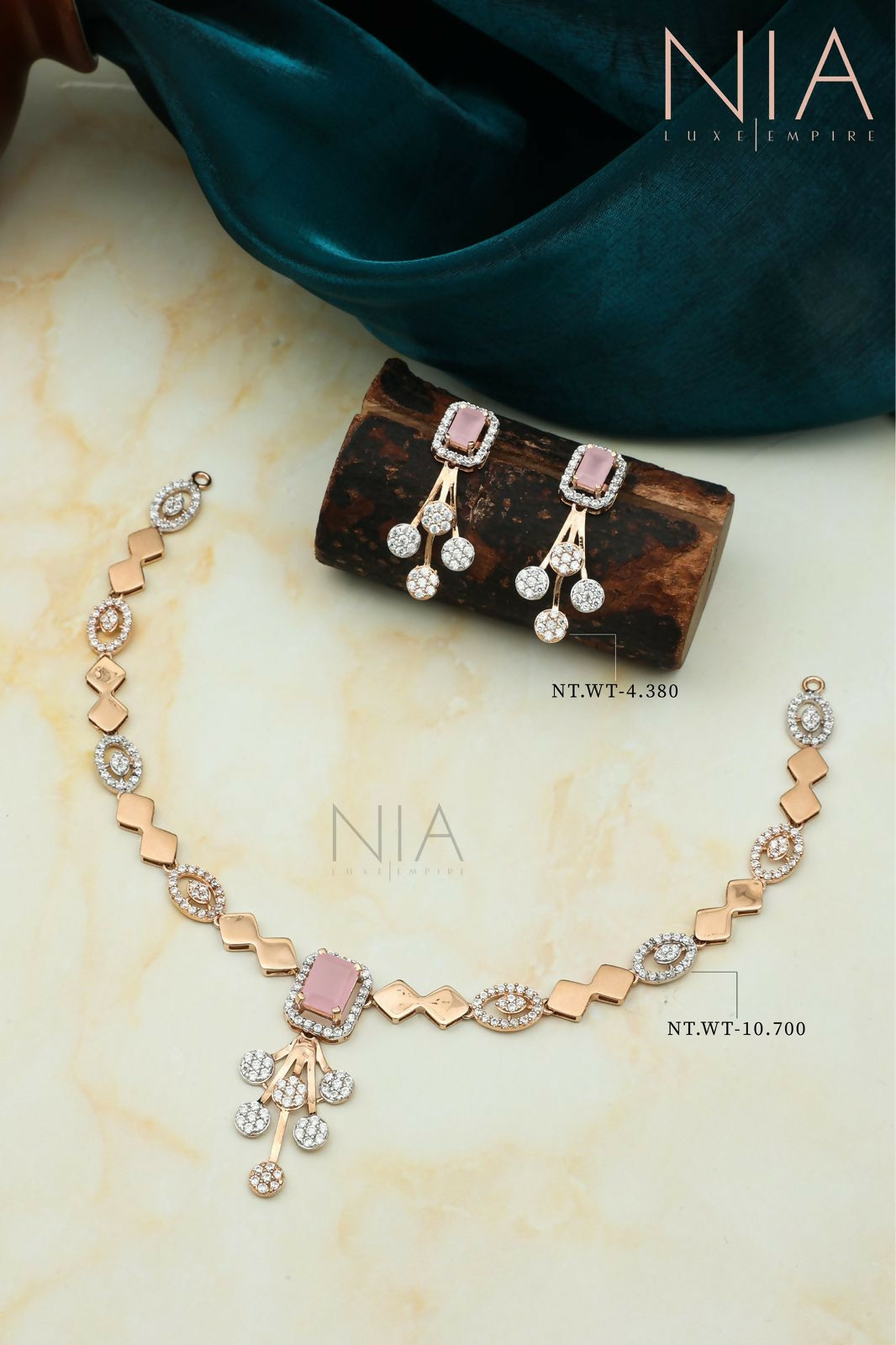 Rose Gold CZ Necklace Sarafa Bazar India