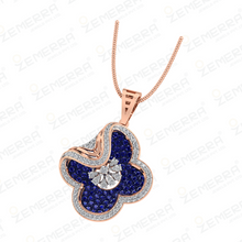 Most Loved 14K Gold Blue Stone Floral Clover Diamond Pendant Sarafa Bazar India