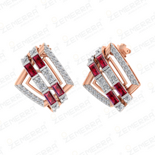14K Rose Gold Geometric Layer Diamond Ruby Stud Earring Sarafa Bazar India