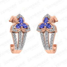 14K Rose Gold Diamond Bali Earring with Blue Pears Stone Sarafa Bazar India