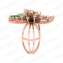 14K Rose Gold Floral Diamond Emerald Cluster Ring Sarafa Bazar India
