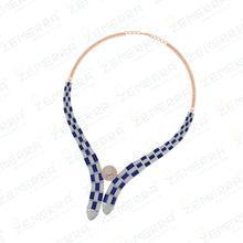 Real 14K Gold Diamond Blue Baguette Stone Necklaces Sarafa Bazar India