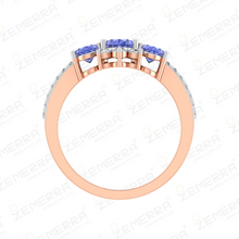 Trendy 14K Rose Gold Diamond Three Stone Tanzanite Stone Ring Sarafa Bazar India