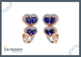 14K Gold Diamond J Shaped Blue Stone Bali Sarafa Bazar India