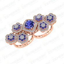 Most Loved 14K Gold Diamond Tanzanite Stone Cocktail Ring Sarafa Bazar India