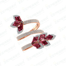 14K Gold Diamond Floral Ruby Wrap Leaf Open Band Ring Sarafa Bazar India