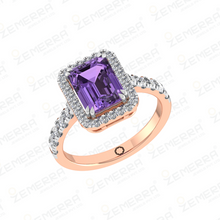 14K Rose Gold Diamond Emerald Halo Diamond Ring For Women Sarafa Bazar India