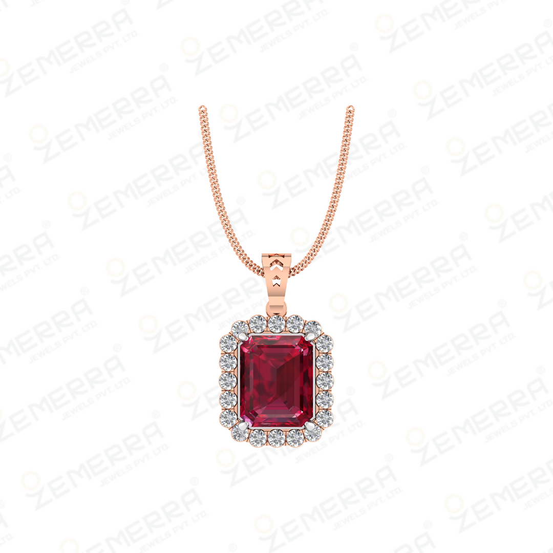Trendy 14K Rose Gold Ruby Emerald Stone Diamond Pendant Sets Sarafa Bazar India