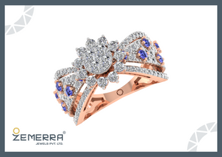 Vintage Floral Diamond Ring in 14K Rose Gold Sarafa Bazar India