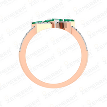Stylish 14K Rose Gold Diamond Green Buguette Ring Sarafa Bazar India