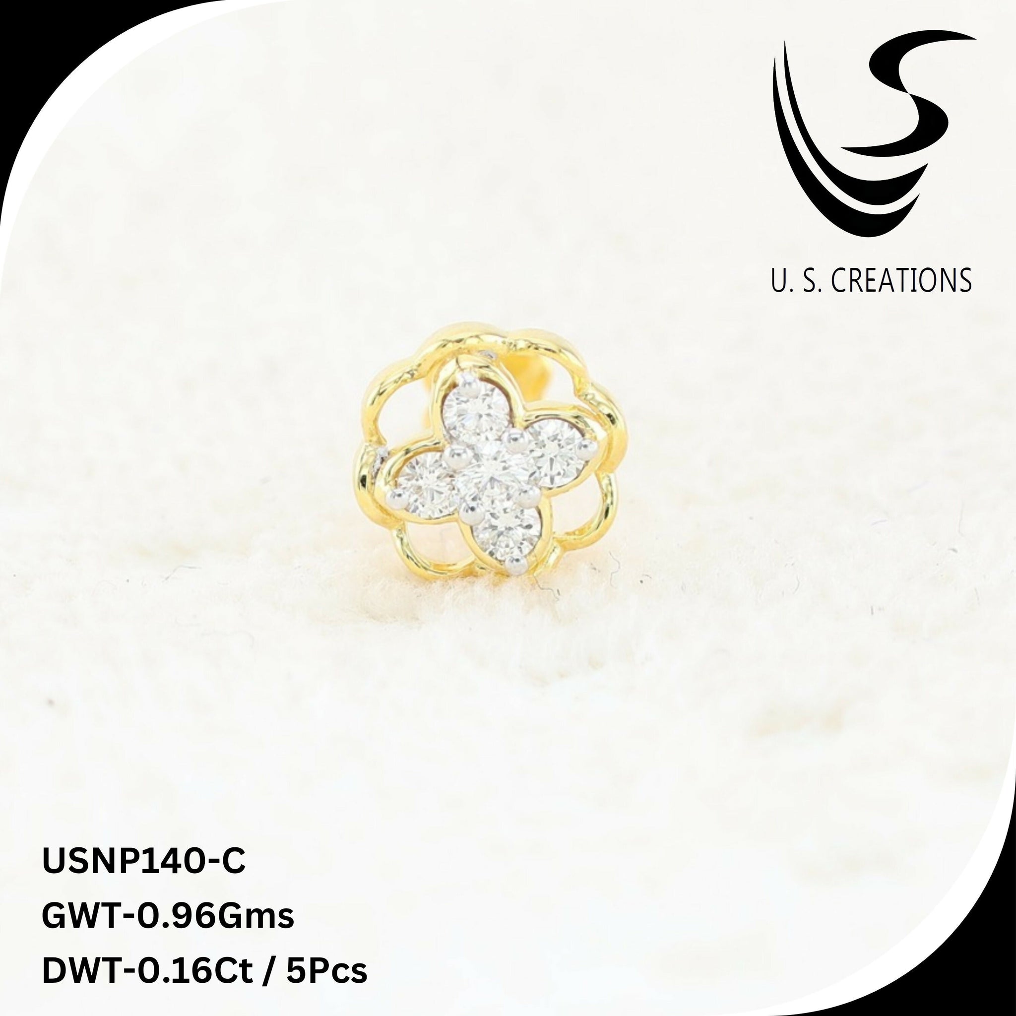 Delicate Gold & Diamond Nose Pin-USNP-140-C Sarafa Bazar India
