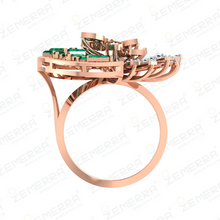 14K Rose Gold Floral Diamond Emerald Cluster Ring Sarafa Bazar India