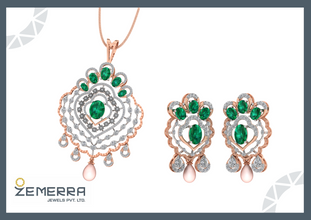 Elegant 14K Gold Diamond Green Stone Pendant Set With Pearls