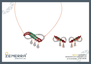 Fancy 14K Gold Diamond Infinity Shape Colorstone Pendant Set Sarafa Bazar India