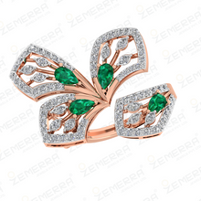 Top Rated 14K Gold Diamond Green Pear Cut Stone Butterfly Ring Sarafa Bazar India