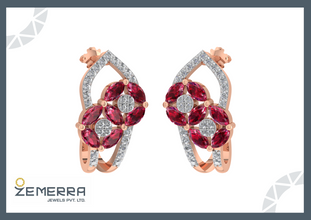 14K Gold Diamond Bali Earring With Ruby Marquise Stone Sarafa Bazar India