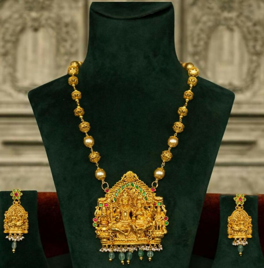 Silver Antique Temple Chain Pendant Set Sarafa Bazar India