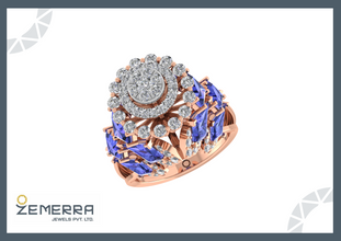 14K Rose Gold Diamond Double Halo Ring - New Design Sarafa Bazar India