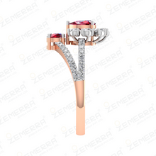 Lavish 14K Rose Gold Diamond Red Ruby Ring Sarafa Bazar India