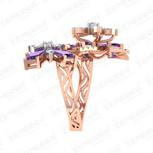 Modern 14K Rose Gold Diamond Floral Ring Sarafa Bazar India