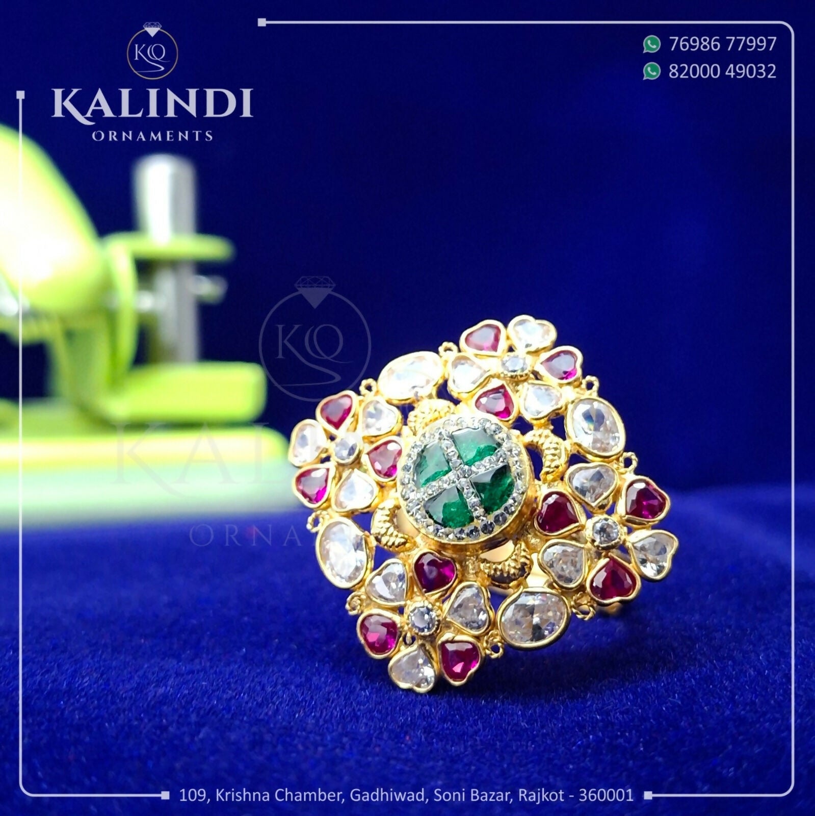 Light Weight Gold Stone Ladies Ring Sarafa Bazar India