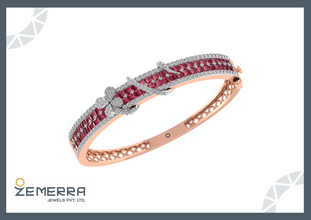 14K Gold Diamond Bracelets With Red Stone