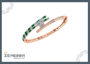14K Rose Gold Diamond Emerald Bangle Bracelet Sarafa Bazar India