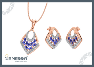 Brilliant 14K Rose Gold Diamond Geometric Drop Pendant Sarafa Bazar India