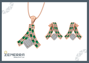 Classic 14K Rose Gold Diamond Split Ribbon Pendant Set Sarafa Bazar India