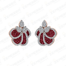 14K Gold Diamond Flower cluster Pendant Set with Ruby Stone Sarafa Bazar India