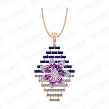 Stylish 14K Gold Diamond Floral geometric pendant Set Sarafa Bazar India