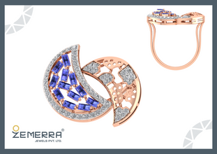 Unique 14K Gold Diamond Crescent Overlap Statement Ring Sarafa Bazar India