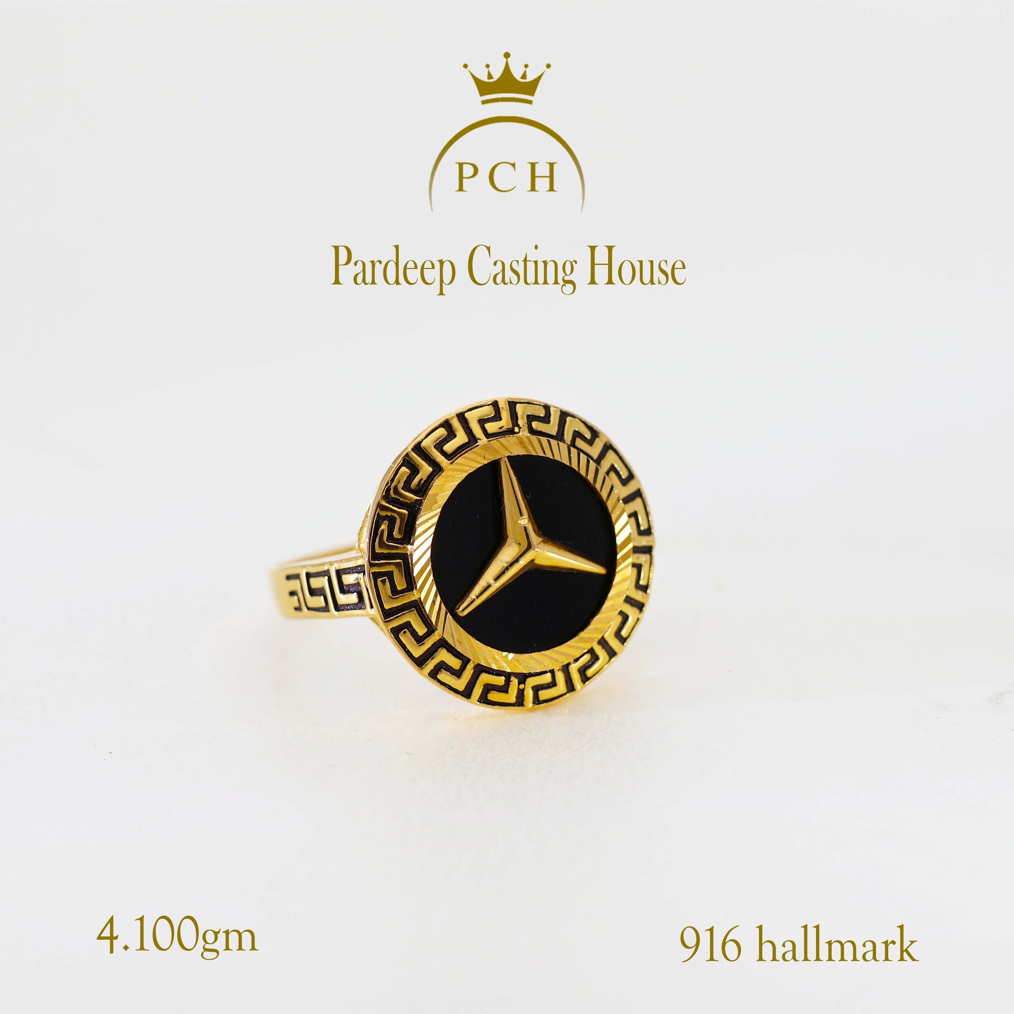 Black Plated Mercedes Gold Ladies Ring Sarafa Bazar India