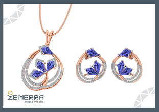 Modern 14K Gold Diamond Kite Cut Stone Pendant Set
