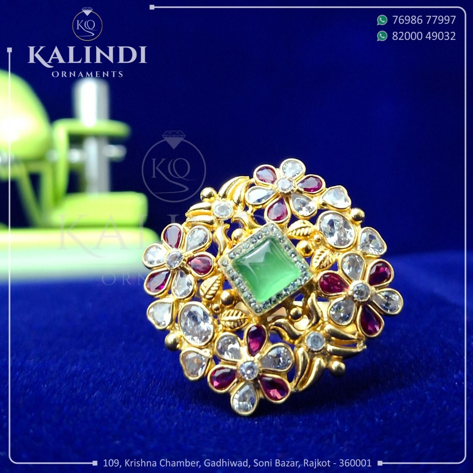 Light Weight Gold Stone Ladies Ring Sarafa Bazar India