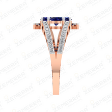 Elegant Diamond Blue Sapphire Floral Ring in 14K Gold Sarafa Bazar India