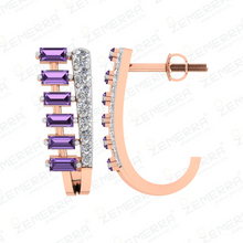 High-quality 14K Rose Gold Diamond Amethyst J-Hoop Bali Earring Sarafa Bazar India