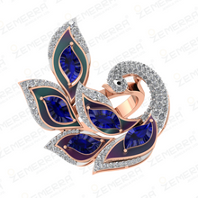 Unique 14K Rose Gold Diamond Ring - Peacock Design Sarafa Bazar India