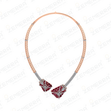 Trendy 14K Rose Gold Diamond Red Stone Necklace Set Sarafa Bazar India