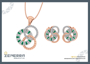 14K Rose Gold Diamond & Green Stone Circle Pendant Sarafa Bazar India