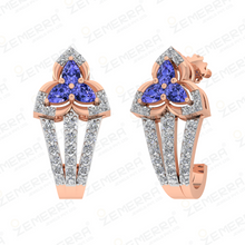 14K Rose Gold Diamond Bali Earring with Blue Pears Stone Sarafa Bazar India