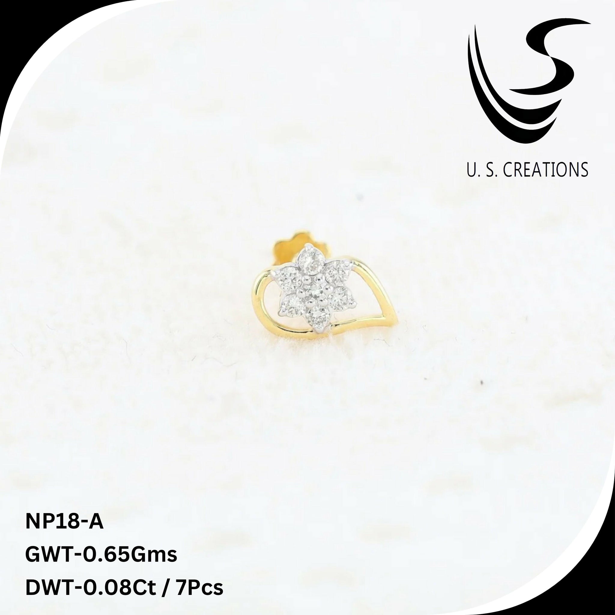 Gold & Diamond Nose Pin -NP-18-A Sarafa Bazar India