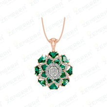 14K Rose Gold Diamond Pendent Set With Green Stone Sarafa Bazar India