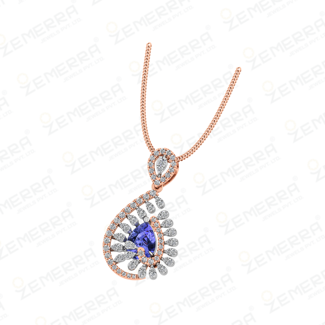 Diamond Pendant Sets with Blue Gem in 14K Gold Sarafa Bazar India