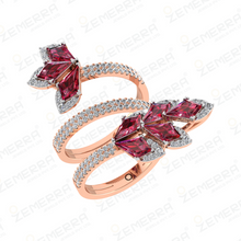 14K Gold Diamond Floral Ruby Wrap Leaf Open Band Ring Sarafa Bazar India