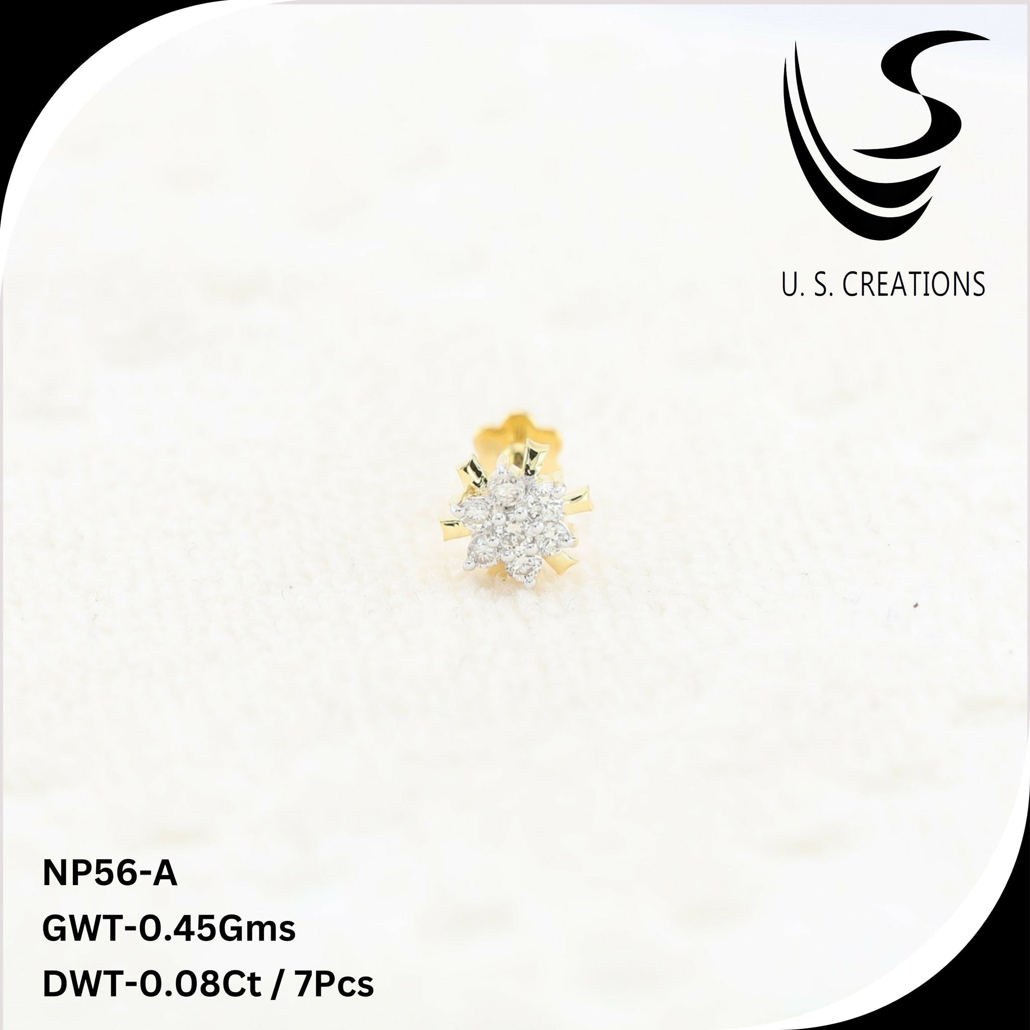 Elegant Gold & Diamond Nose Pin-NP-56-A Sarafa Bazar India