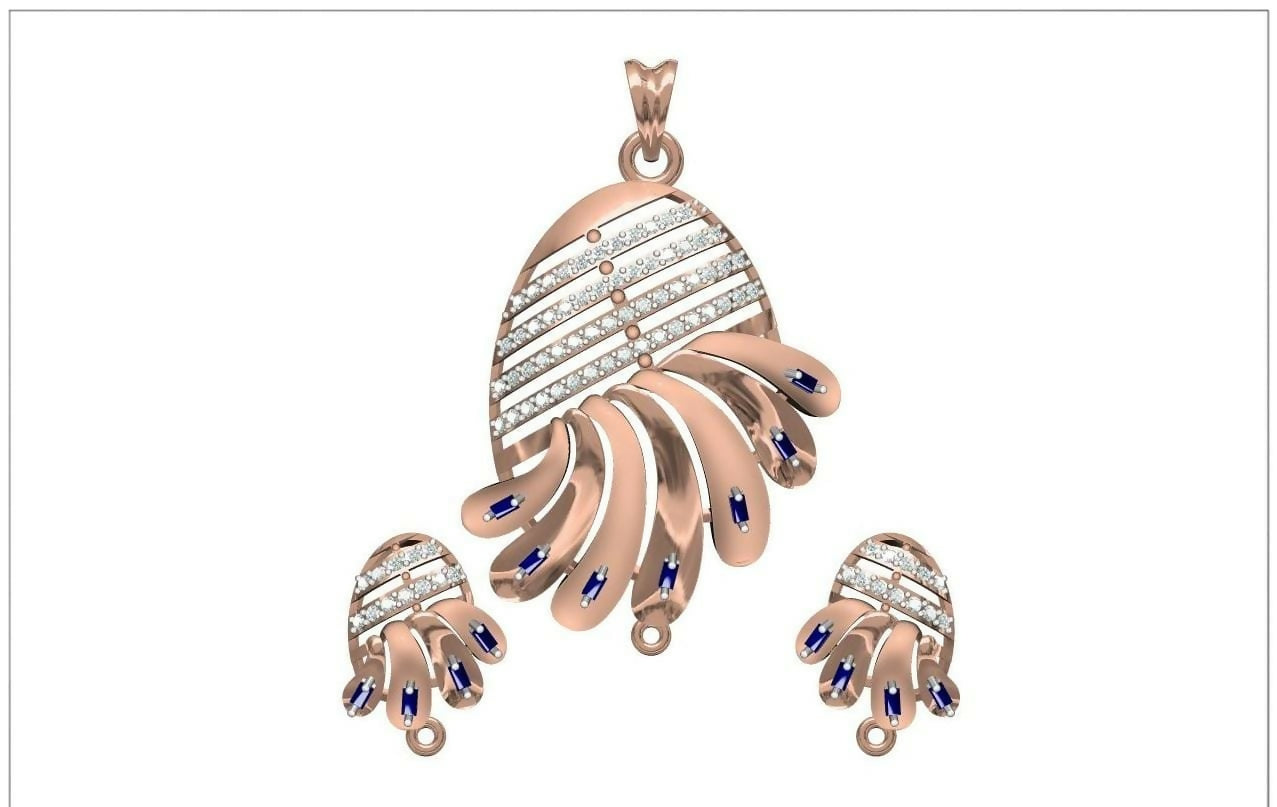 Rose Gold Pendant Set Sarafa Bazar India