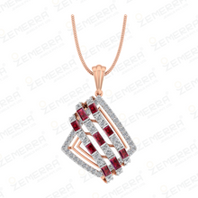 Geometric Layer Diamond Ruby Pendant in 14K Rose Gold Sarafa Bazar India